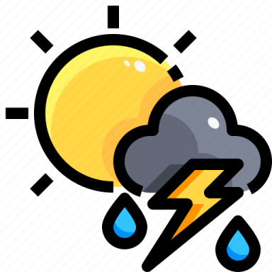 a weather icon with the sun and rain