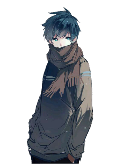 an anime boy with black hair and a hoodie