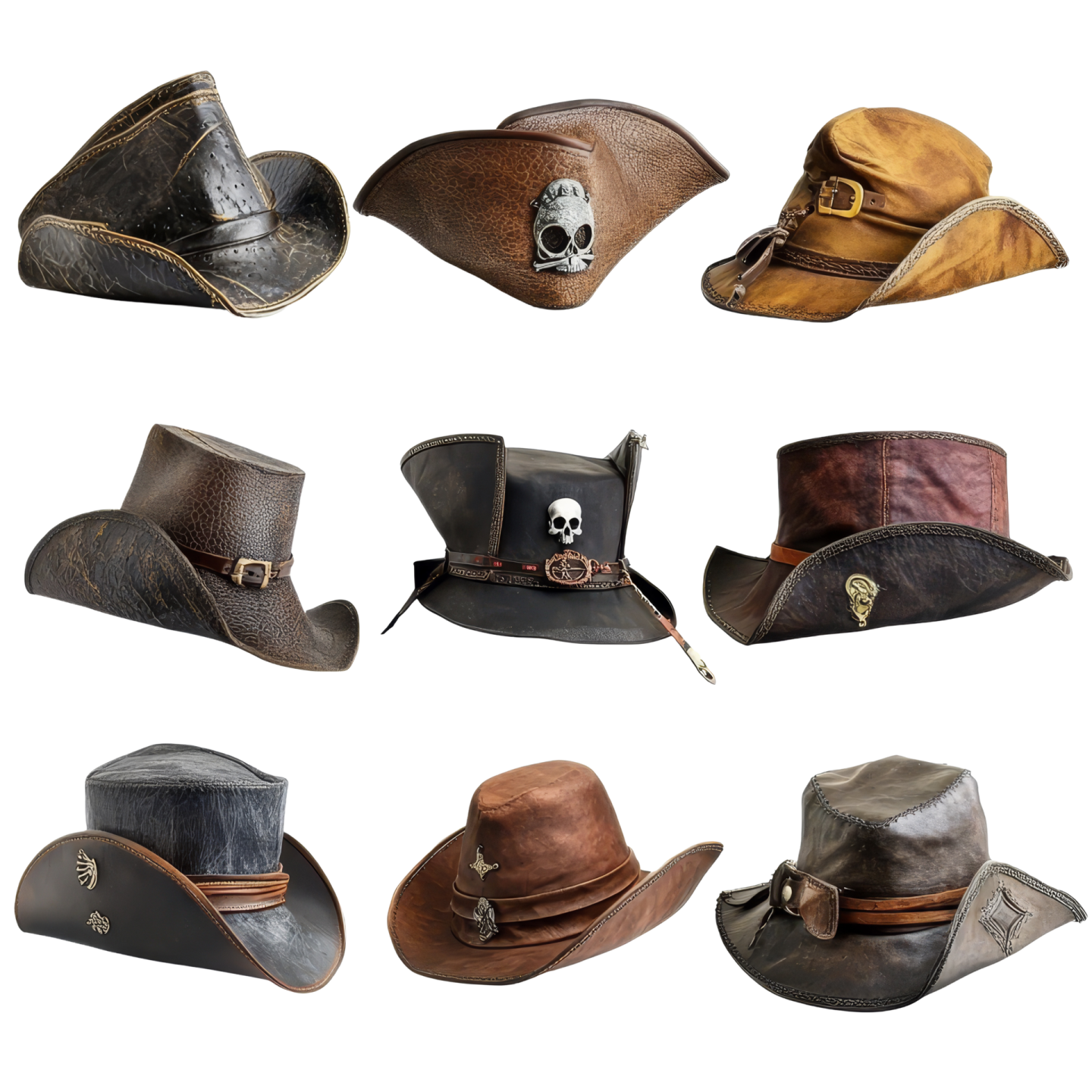 a collection of cowboy hats