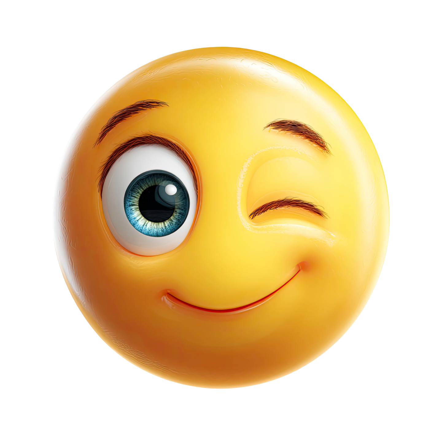a yellow smiley face with blue eyes