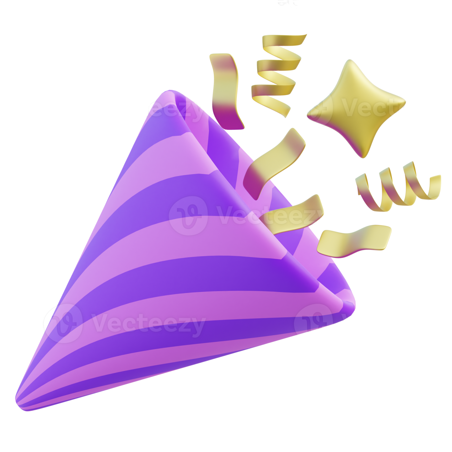 a purple and gold party hat with streamers