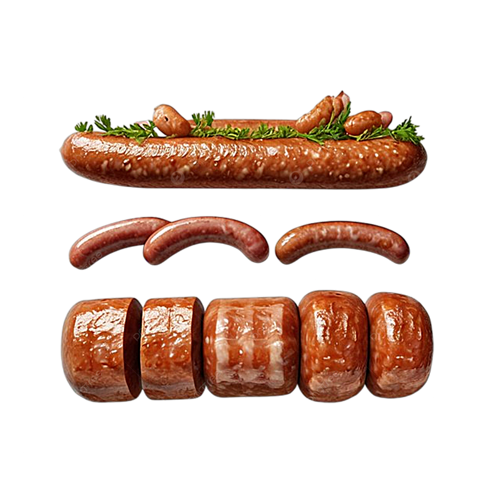 two sausages on a white background