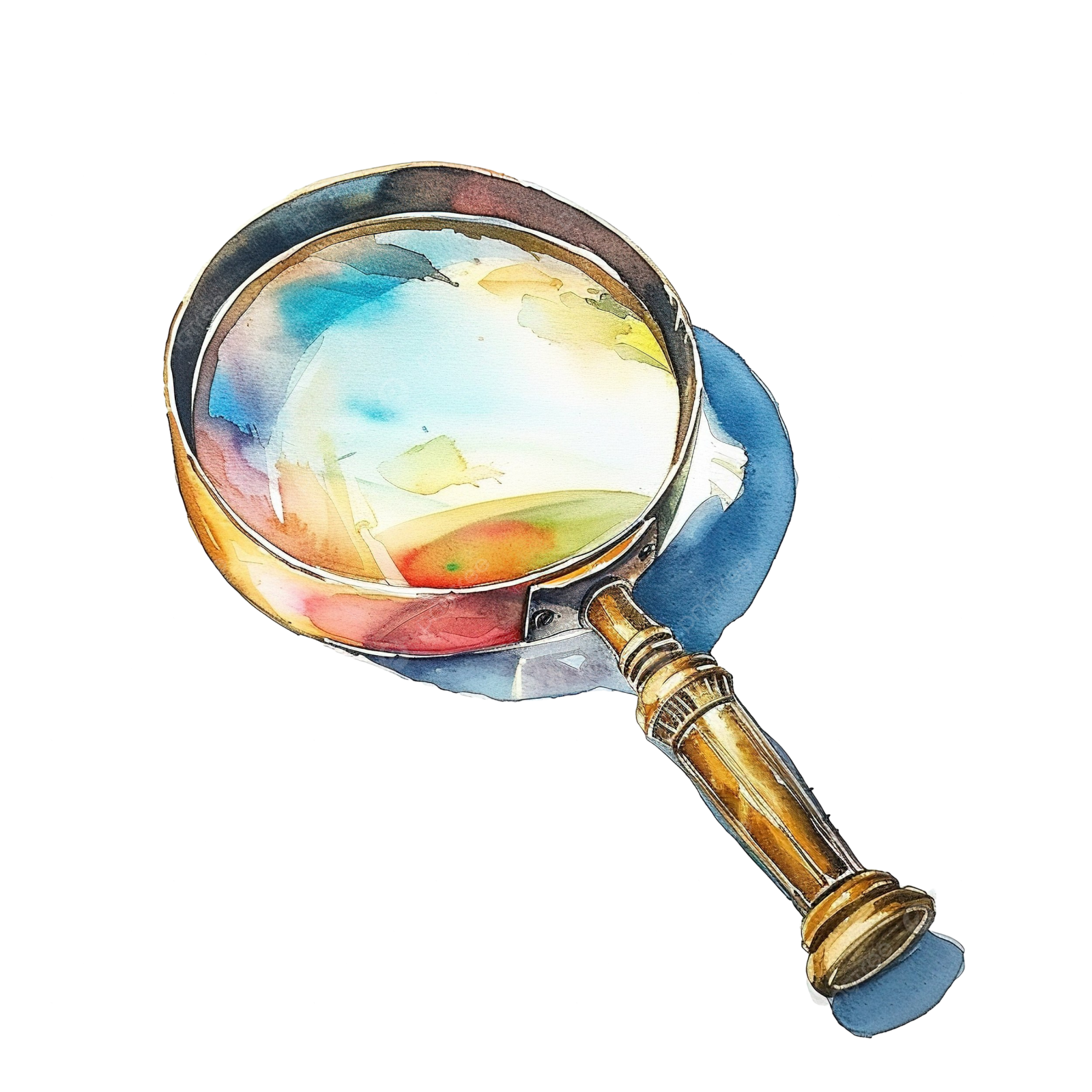a watercolor painting of a mag glass