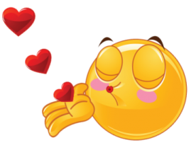 a smiley face with hearts flying out of it