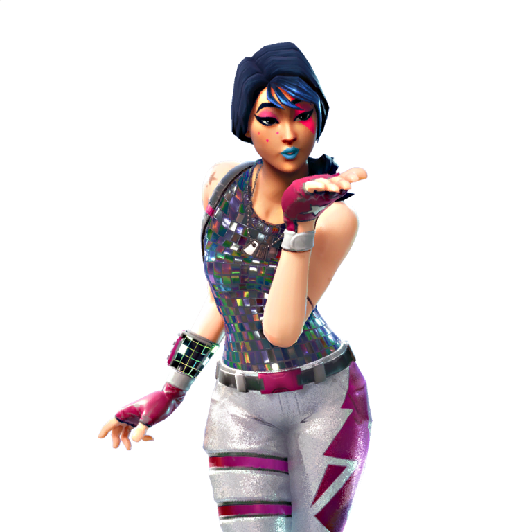 a woman in a purple top and silver pants
