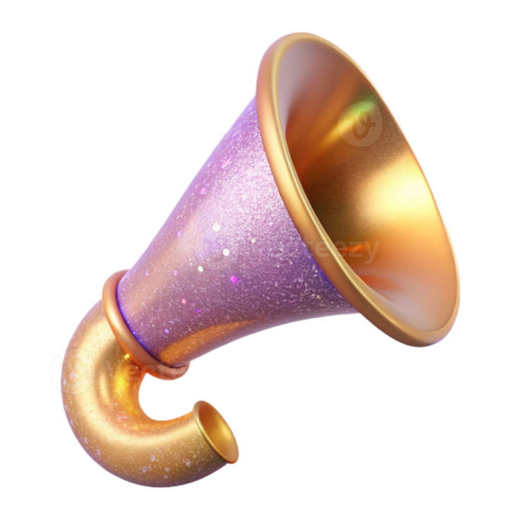 a purple and gold megaphone with glitter on it
