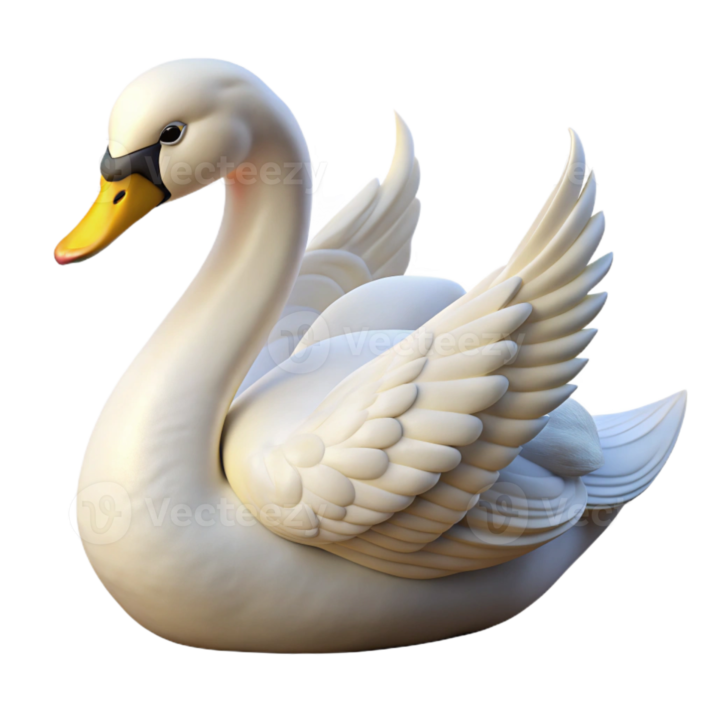 a white swan with its wings spread out