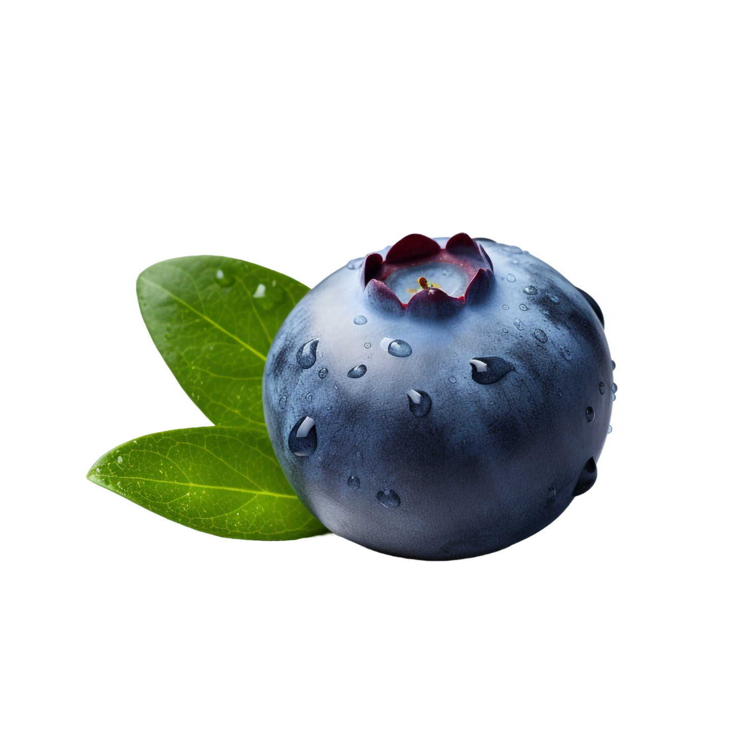 a close up of a blueberry with a leaf