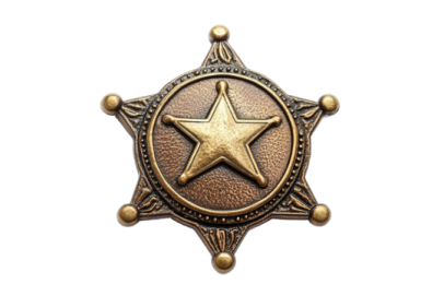 a brass sheriff badge with a star on it