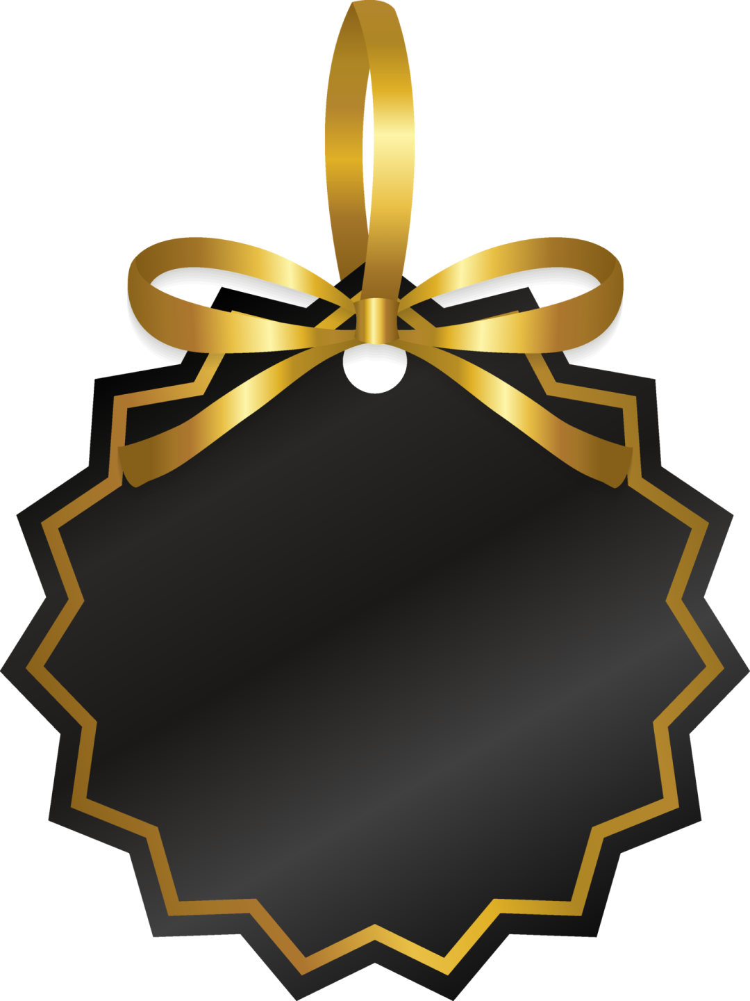 a black and gold label with a bow
