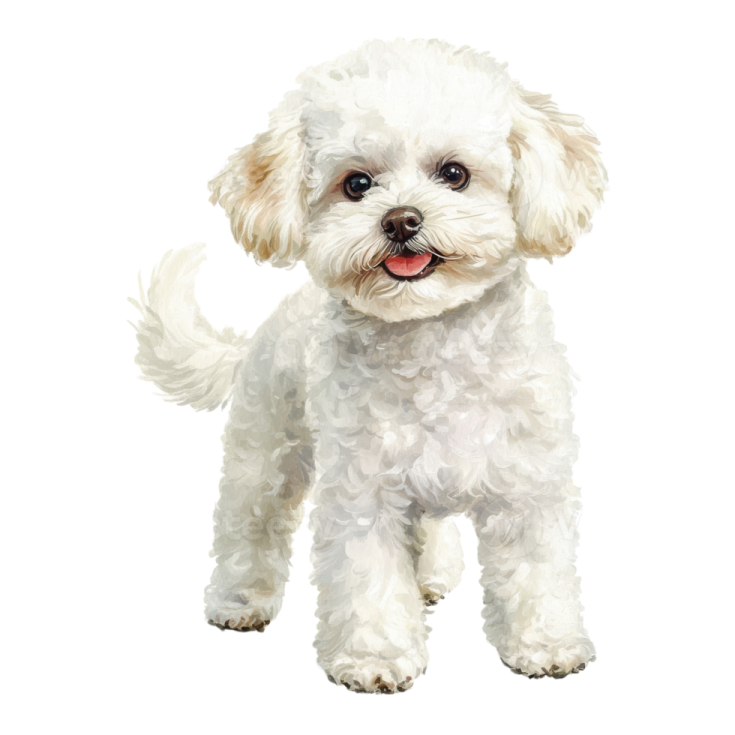 a small white dog standing on a white background