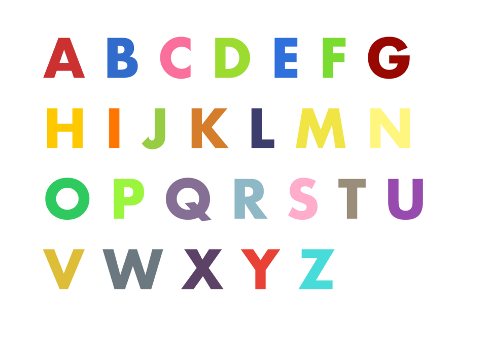 a colorful alphabet with the letters in different colors