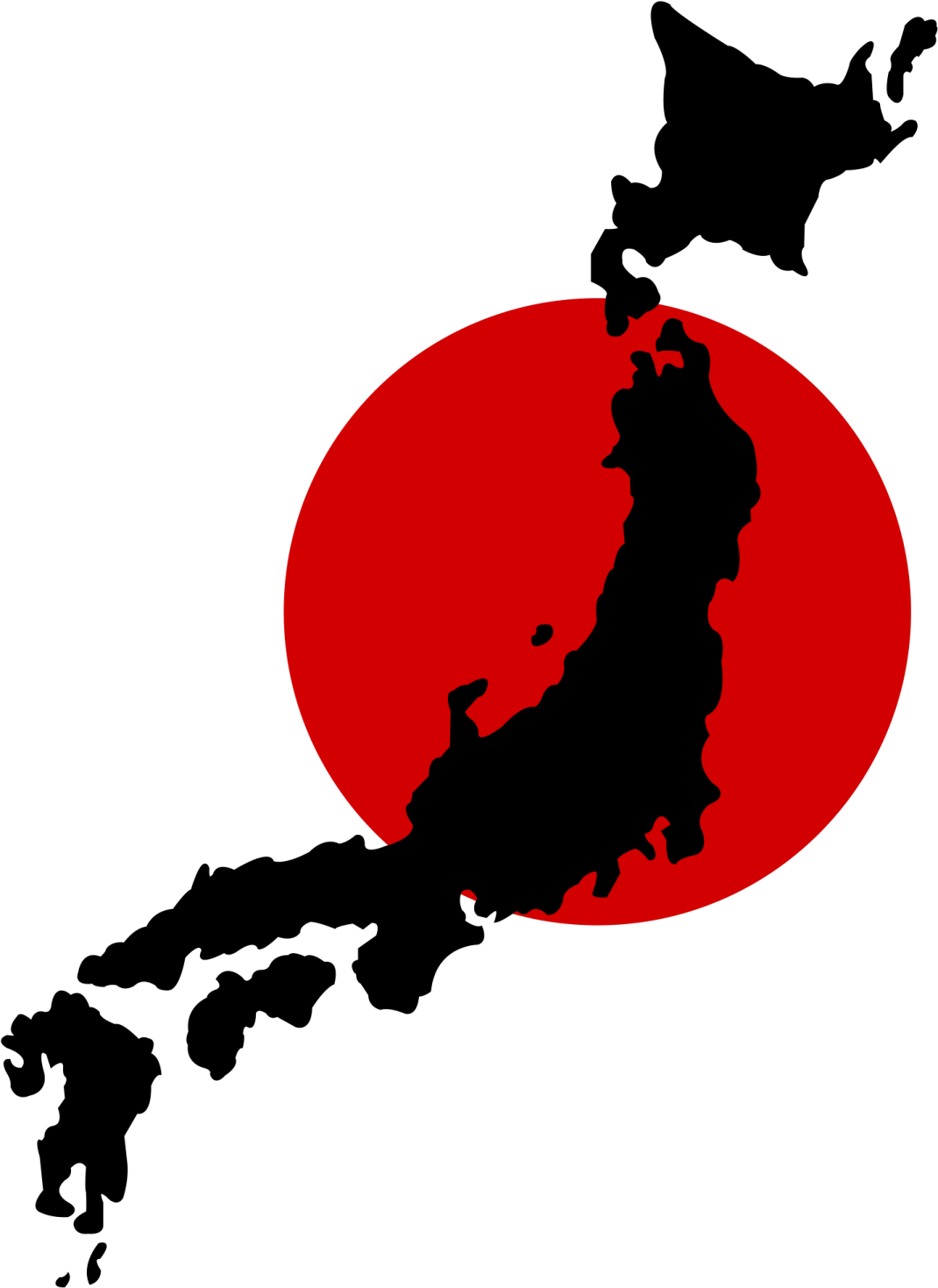 a map of japan with the sun in the background