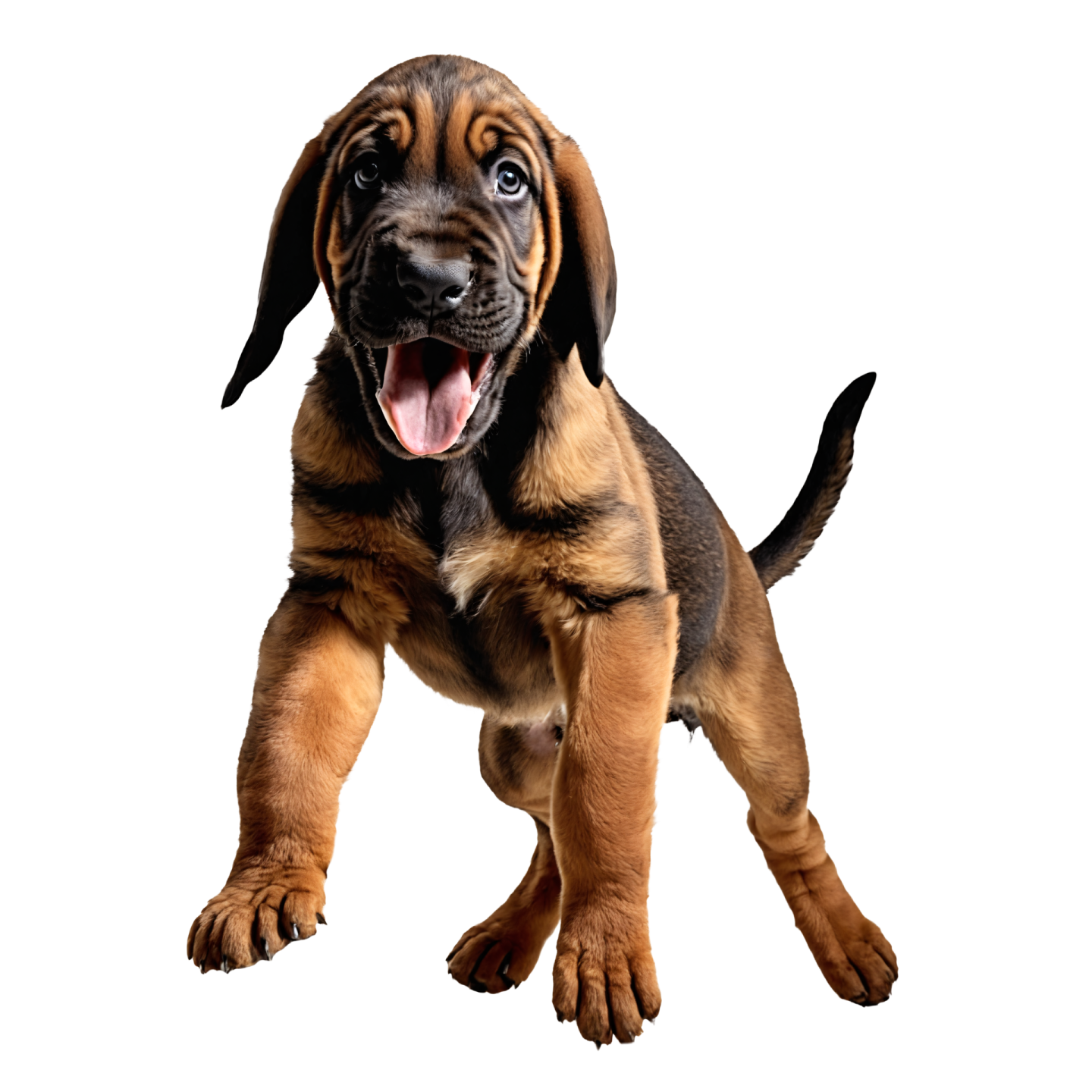 a large brown and black dog with its mouth open