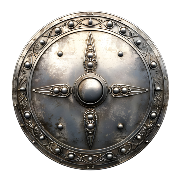 a metal shield on a white background