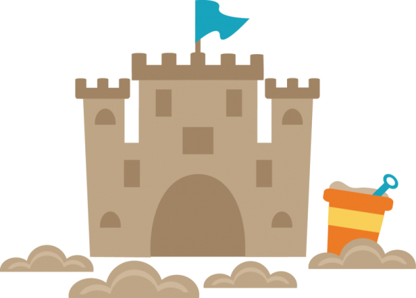 a sand castle with a bucket and shovel