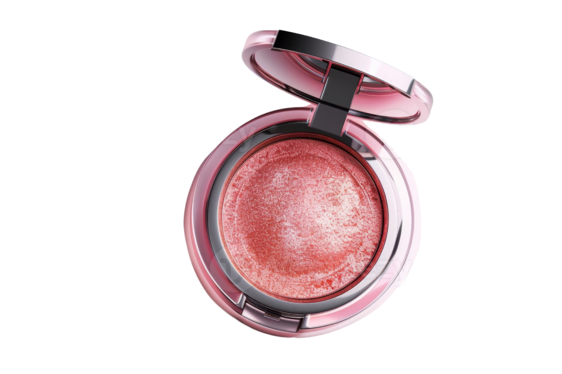 a close up of a pink blusher with a white background