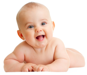a baby laying on the floor with its mouth open