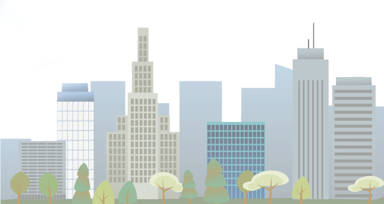 a city with trees and buildings in the background