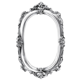 a silver oval frame on a white background