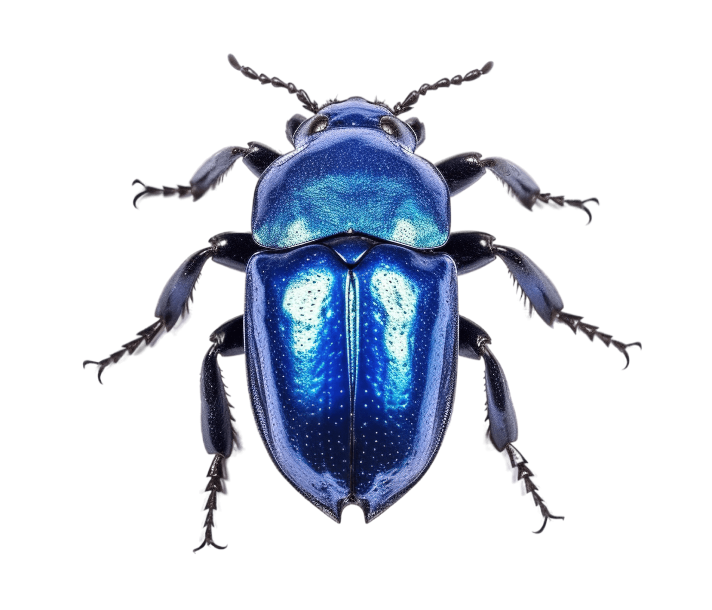 a blue beetle on a white background