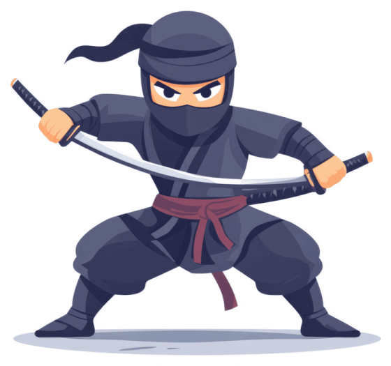 ninja character in a black suit with a sword