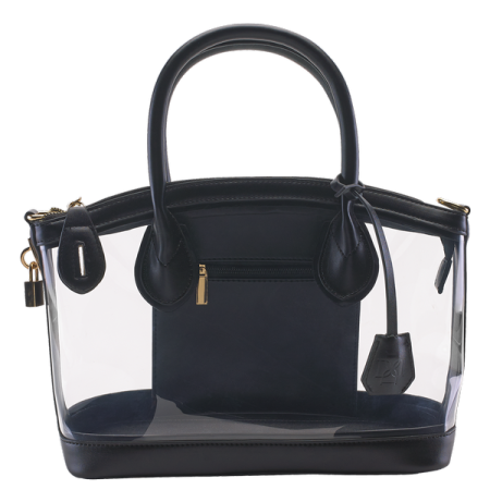 a black and clear handbag