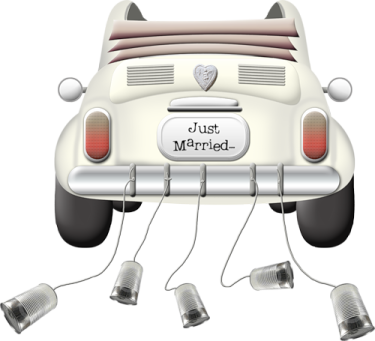 a white car with the word just married on it