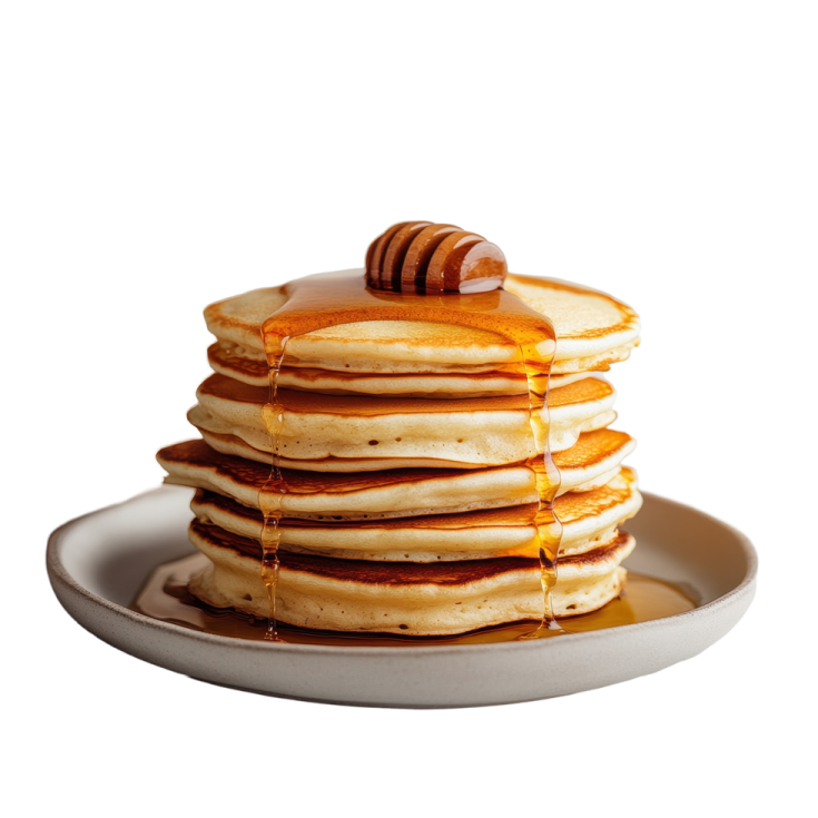 a stack of pancakes with syrup on top