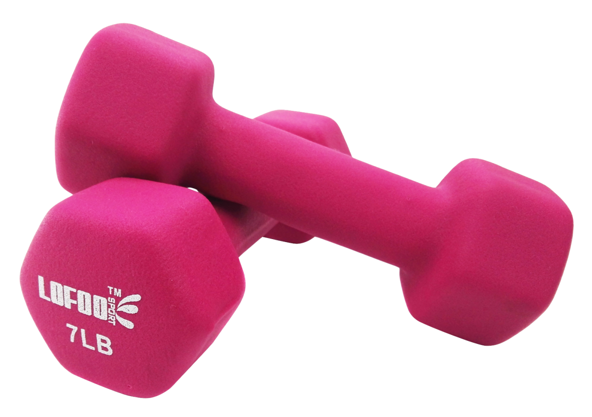 a pair of pink dumbs on white background