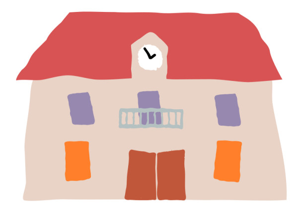 a drawing of a house with a red roof