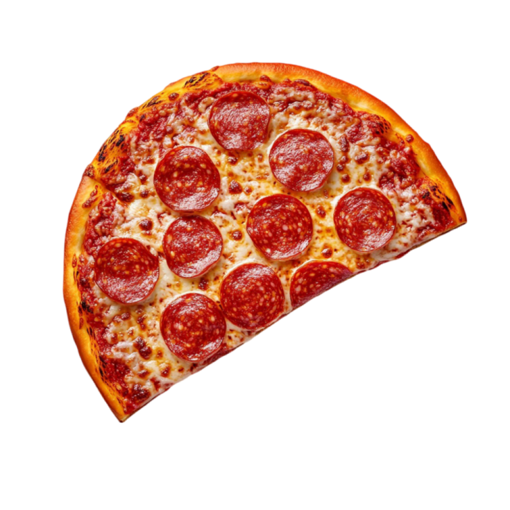 a slice of pepper pizza on a white background