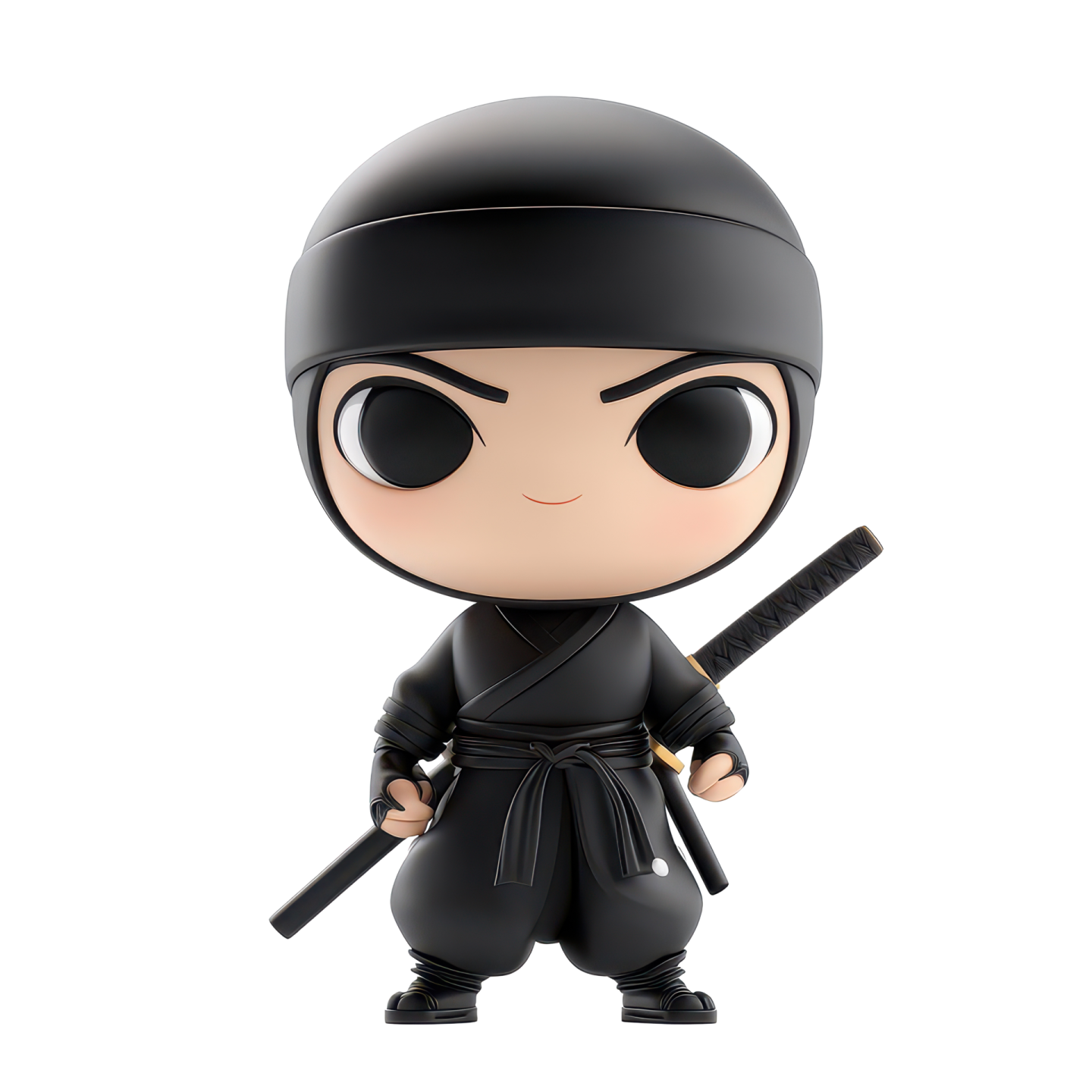 a black and white figure of a ninja with a sword