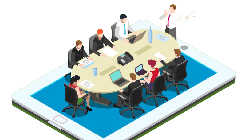 a group of people sitting around a conference table