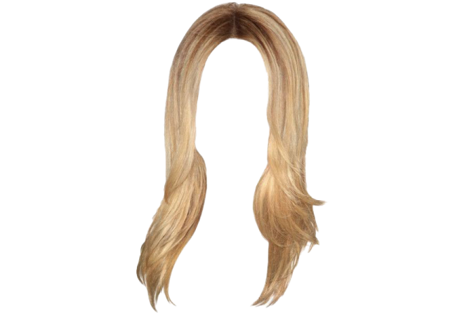 a blonde wig with long, straight hair