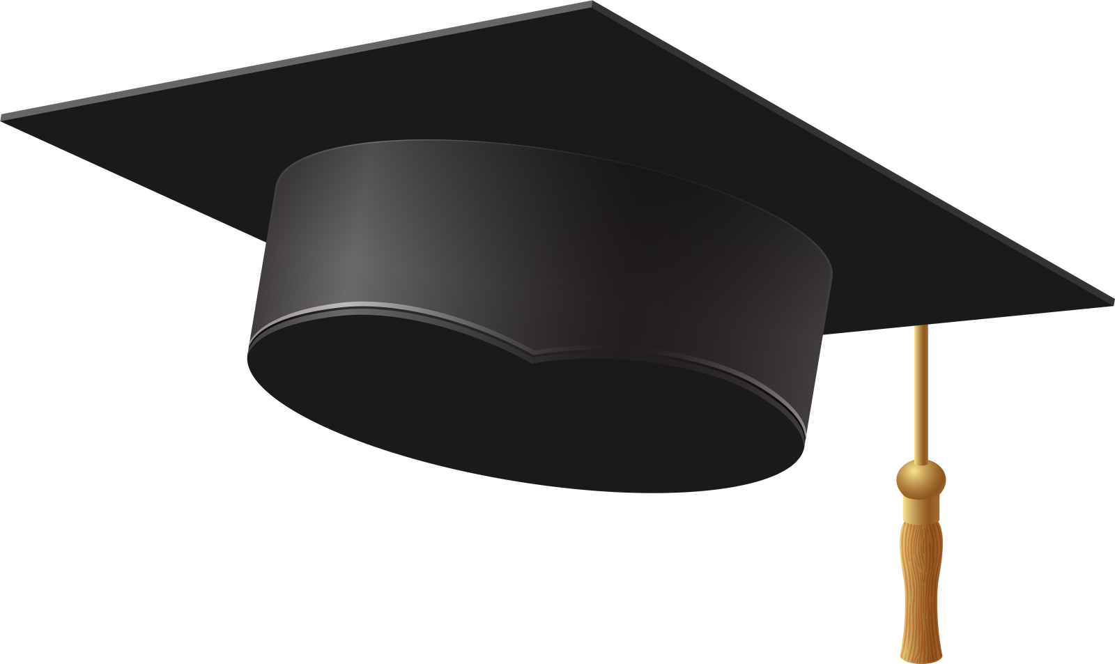a black graduation cap with a gold ta