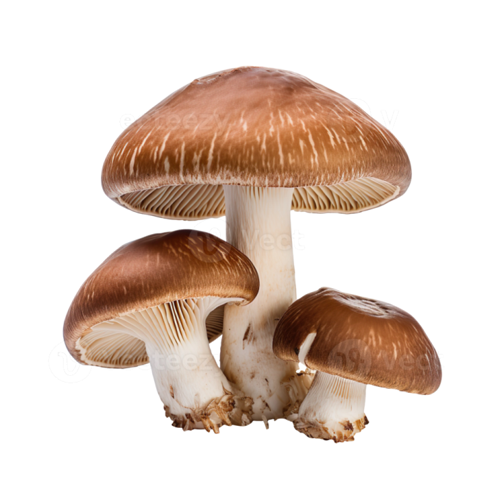 a group of mushrooms on a white background