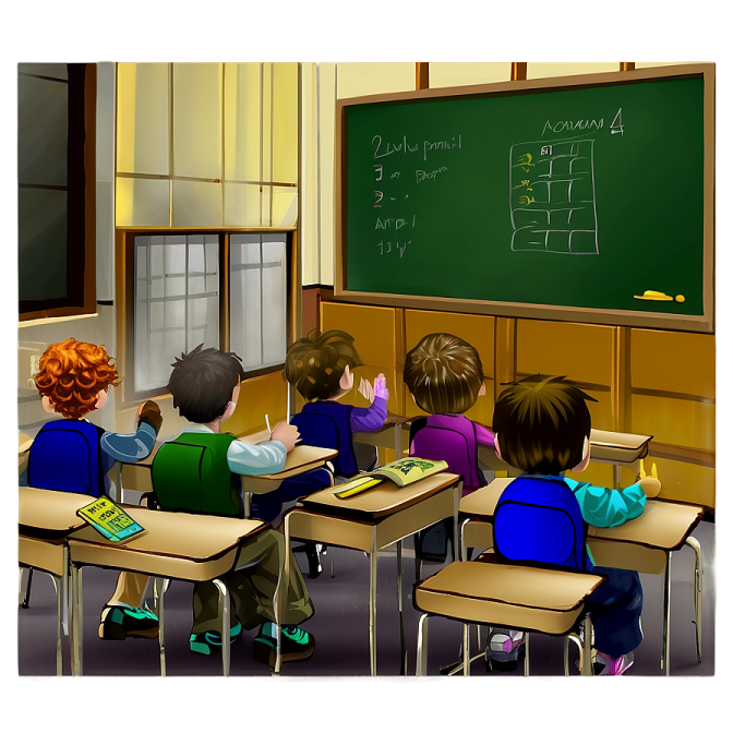 a group of children sitting at desks in a classroom