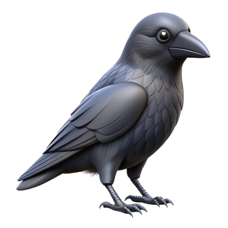 a black crow sitting on a white background