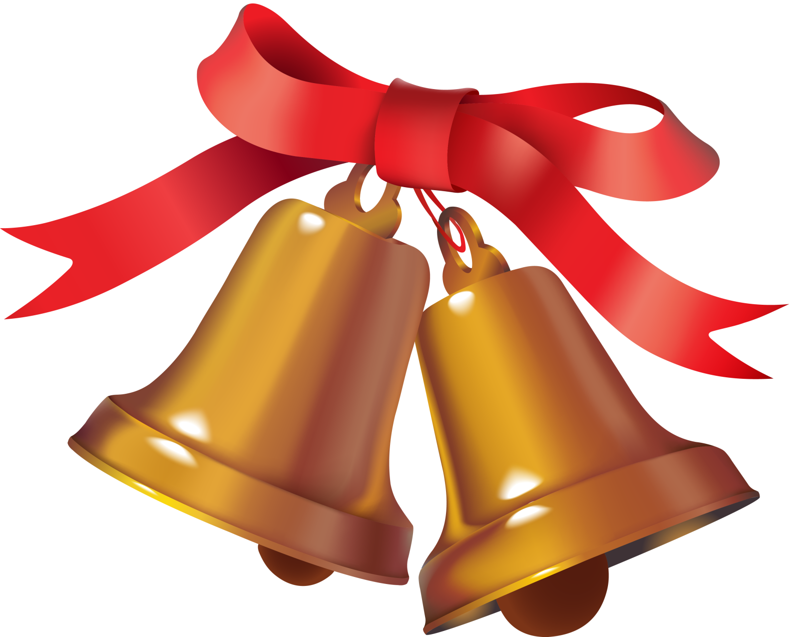 a pair of bells with a red ribbon
