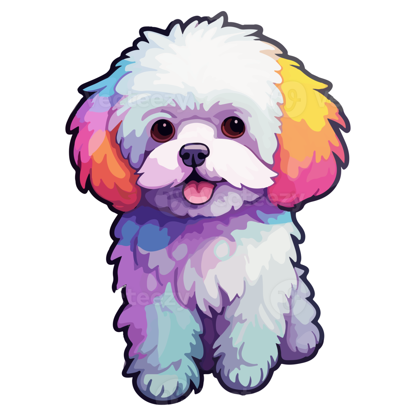 a cute little dog with colorful hair and big eyes