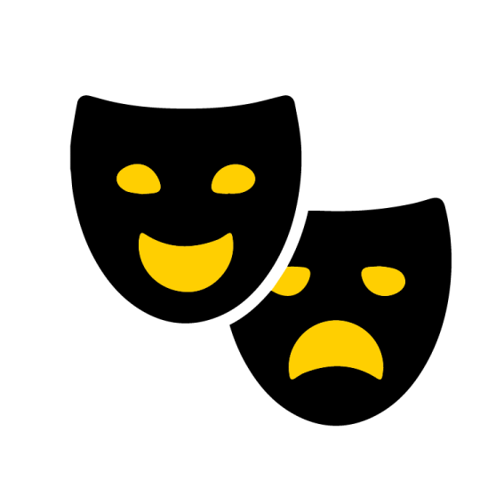 two black masks with yellow faces