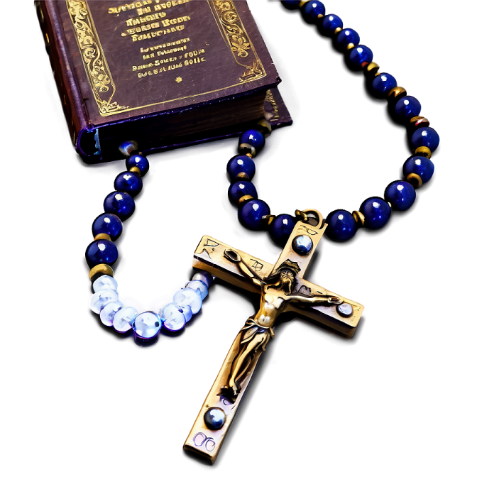 a rosary and a bible on a white background