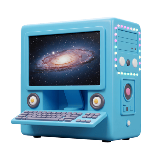 an old computer with a space theme on it
