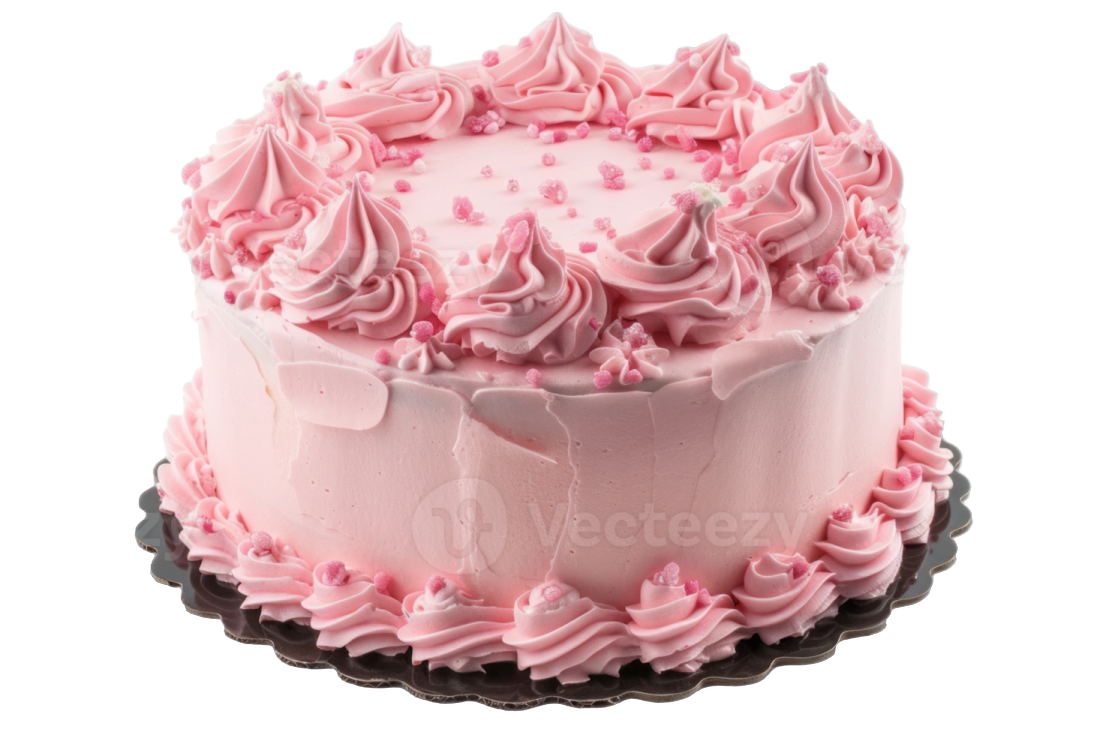 a cake with pink frosting on top
