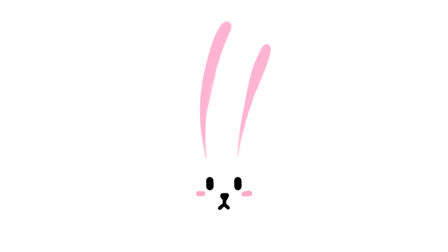 a white rabbit face with pink ears