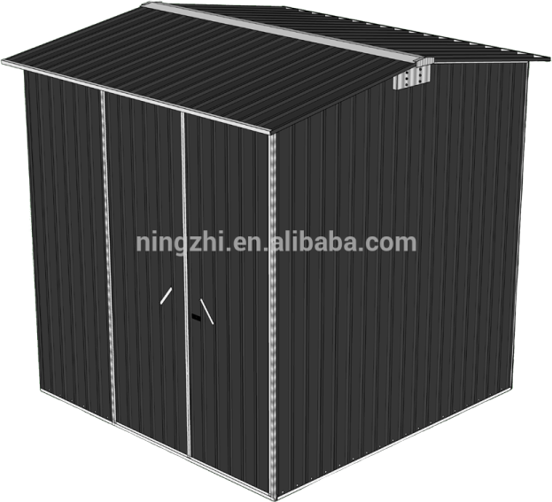 a metal shed with the door open