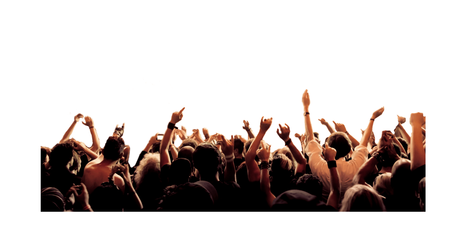 a crowd of people raising their hands in the air