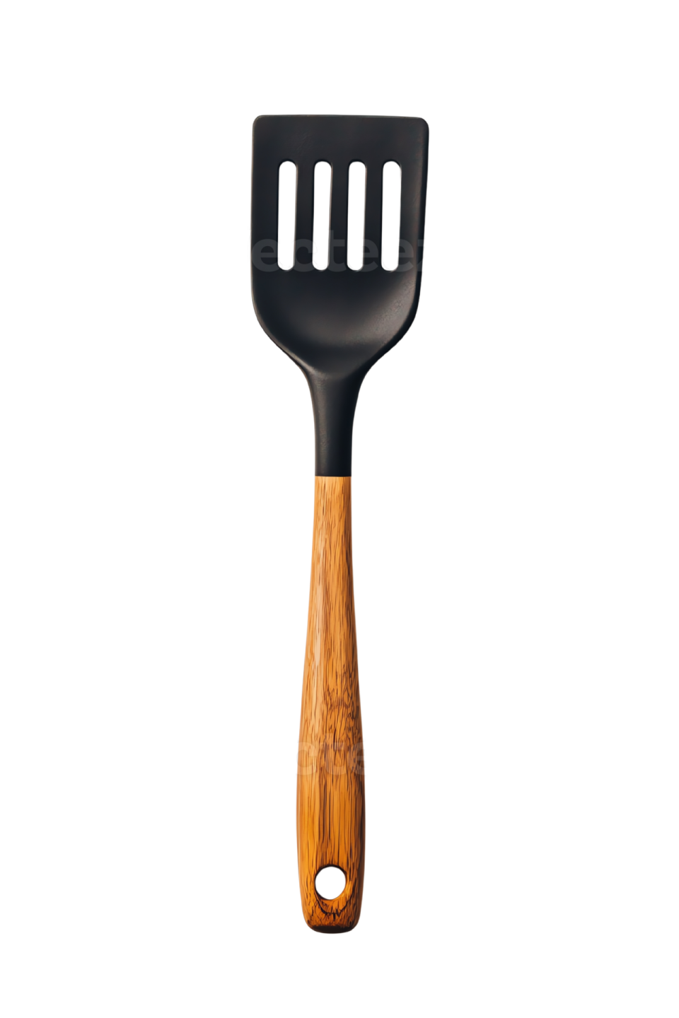 a black spat with a wooden handle
