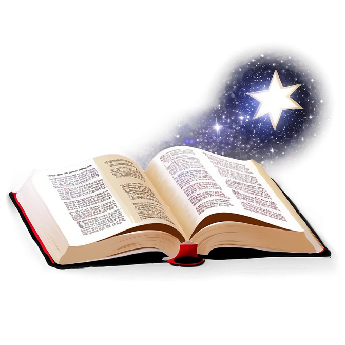 an open book with a star in the background